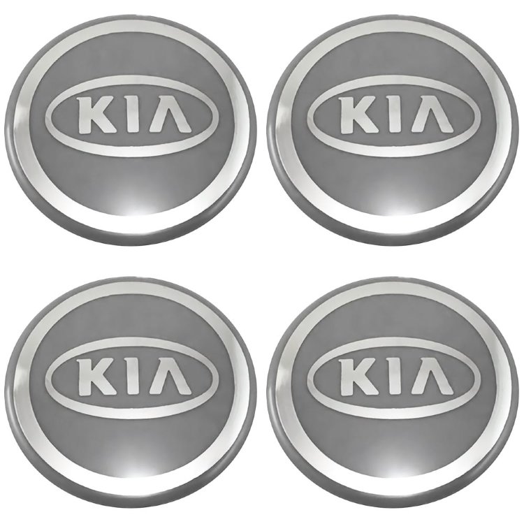 Наклейки на колпаки колес KIA 58 мм молочно-серый хром