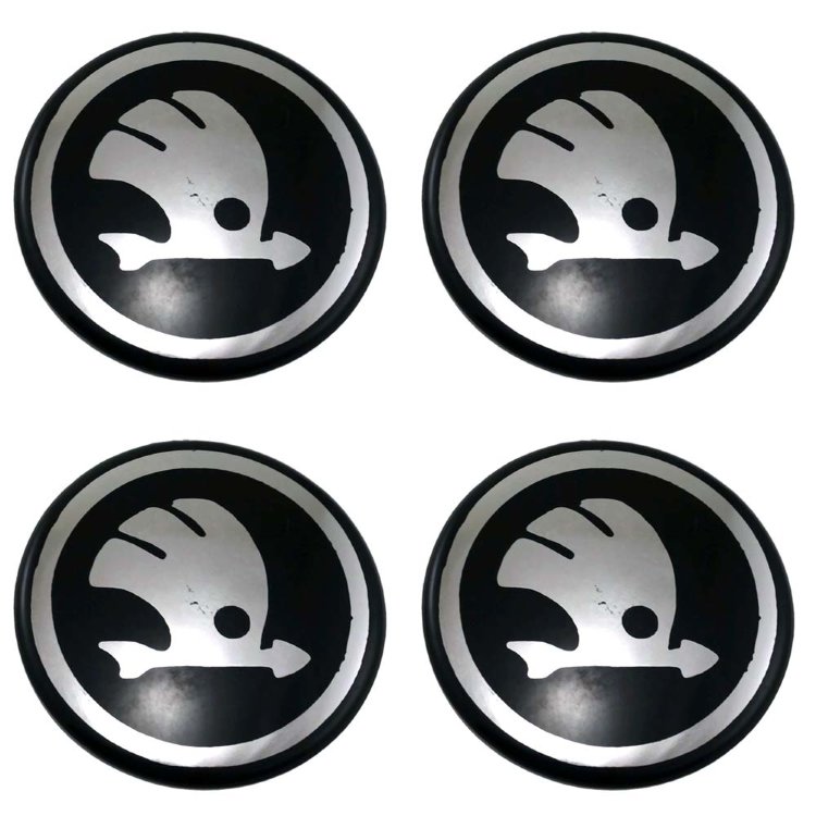 Стикеры на колпачки Skoda 58 мм black/chrome